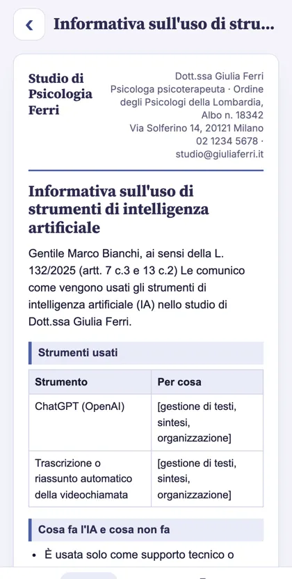 App: informativa sull'uso di strumenti di intelligenza artificiale