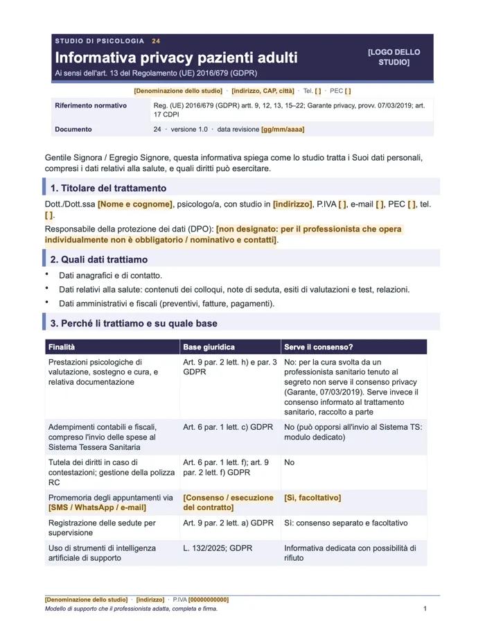 Informativa privacy pazienti adulti (Word e PDF)